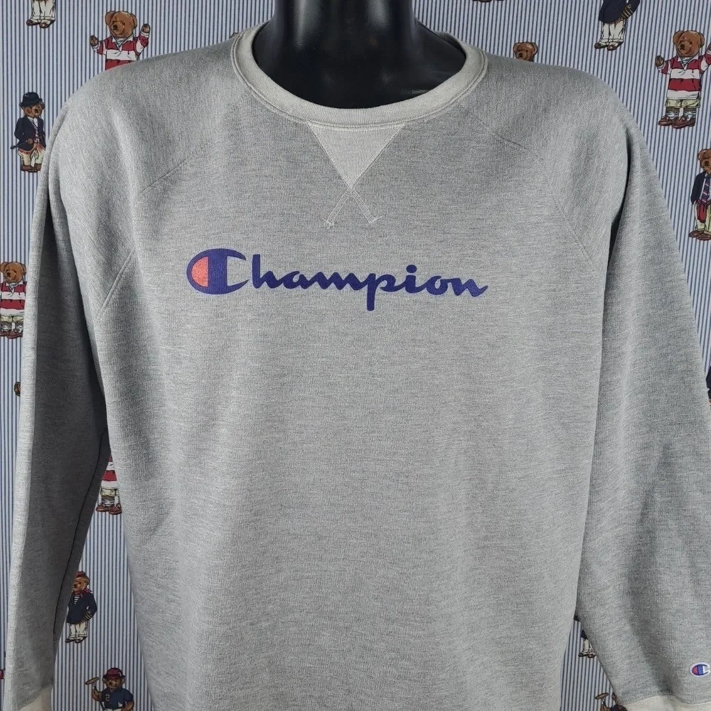 Champion spellout logo 2-tone gray casual daily preppy 2XL pullover sweatshirt